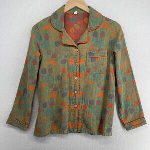 YAJINGGE Pajama Top Womens M Sleepwear Botanical Leaf Print Shirt Cotton Green